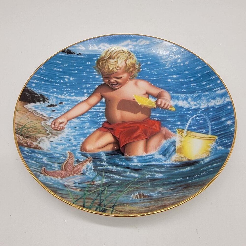 Vtg Higgins CHRISTOPHER Boyâ Beach Play Hamilton Collection Porcelain Plate 1987